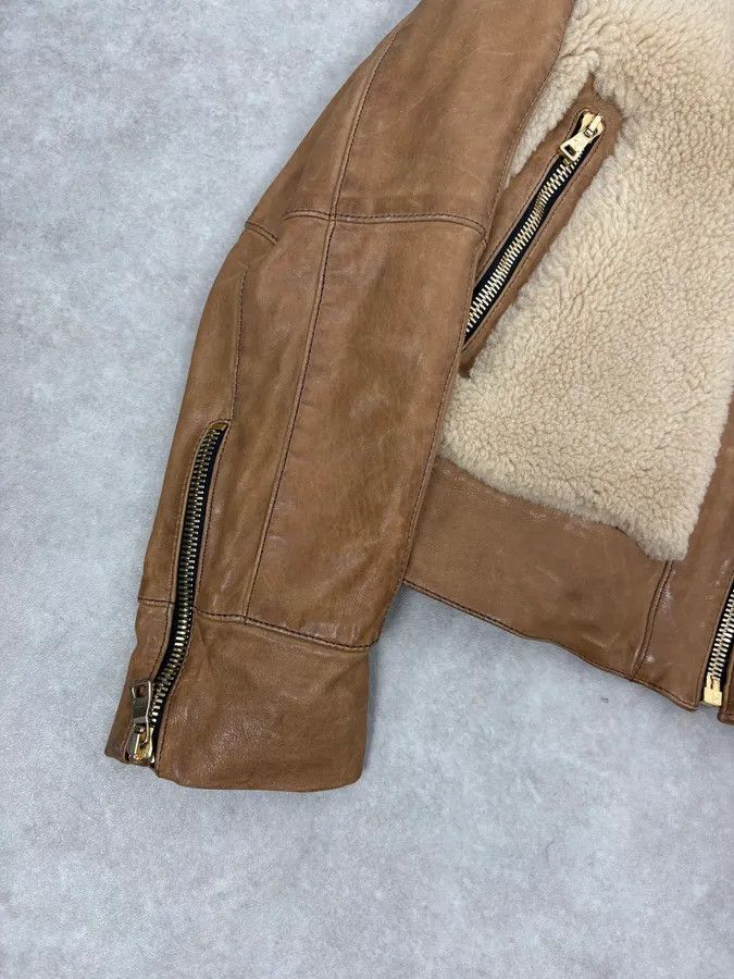 Balmain 2010s Balmain Beige & Brown Shearling Biker Leather Jacket Size US S / EU 44-46 / 1 - 8 Thumbnail
