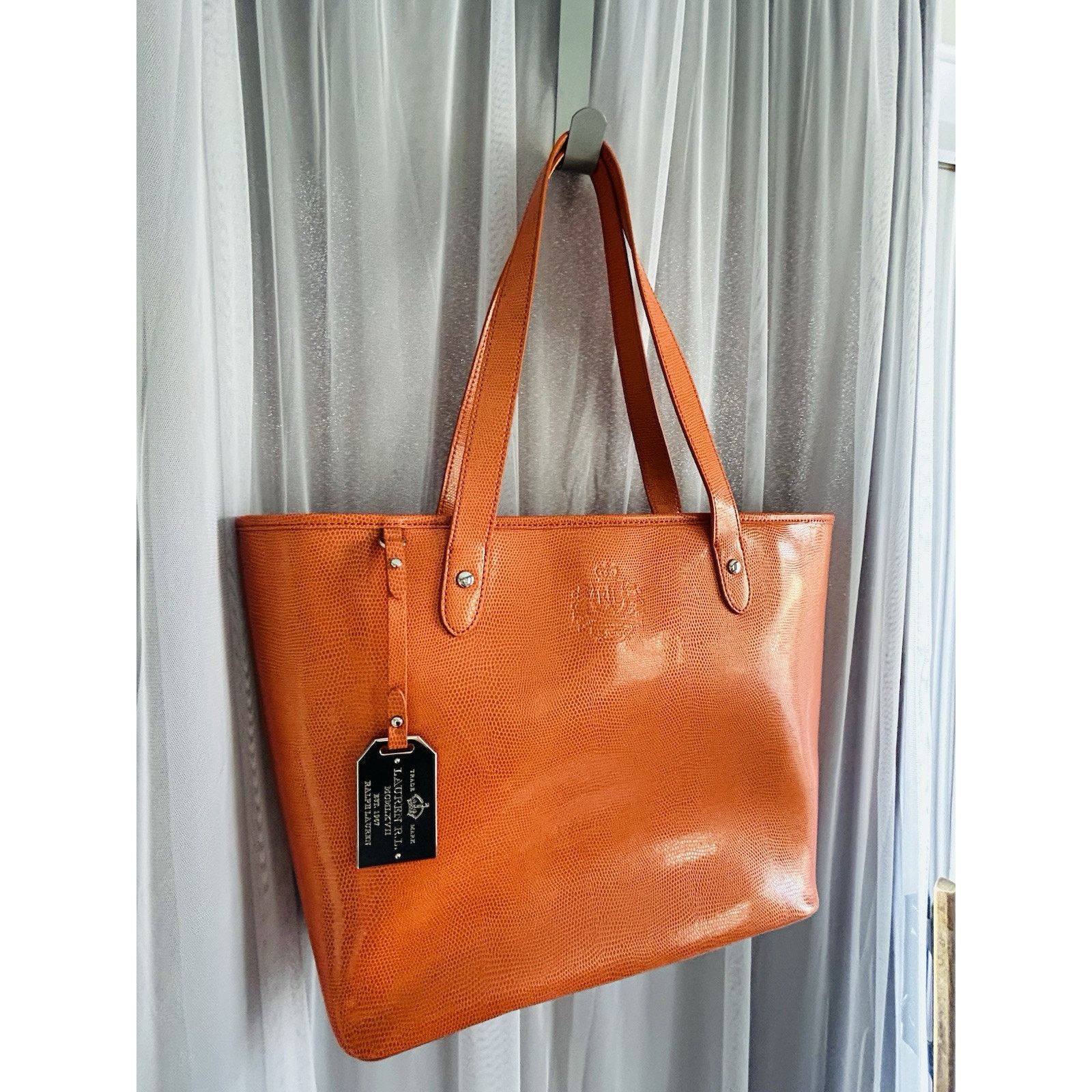 Lauren Ralph Lauren New Ralph Lauren Orange Newton Classic Tote Bag Snakeskin Size ONE SIZE - 18 Thumbnail