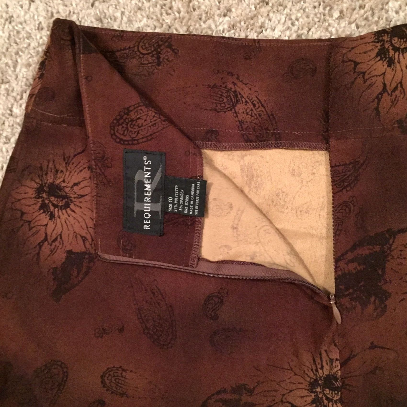 Vintage Requirements Skirt Women Midi Brown Floral 10 Unlined Polyester Spandex Microfiber Pencil Straight Regular Vintage No Size 32" / US 10 / IT 46 - 7 Thumbnail