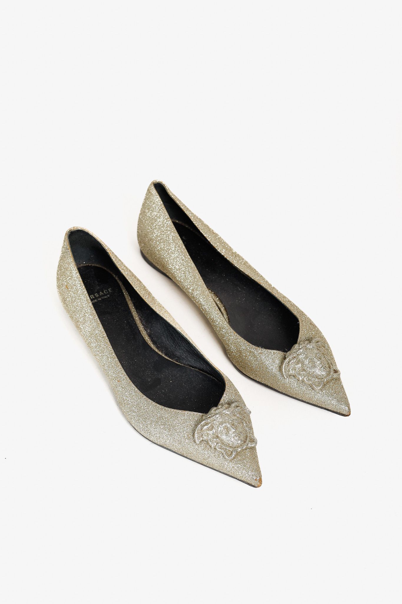 Versace Versace Palazzo Gold Medusa Glitter Pointed-Toe Flats Size US 5.5 / IT 35.5 - 1 Thumbnail