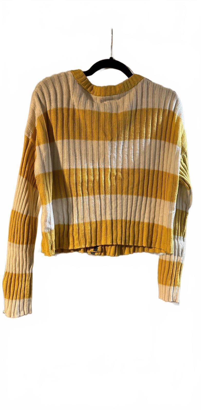 American Eagle Outfitters American Eagle Striped Crop Sweater - Yellow & White Size M / US 6-8 / IT 42-44 - 3 Thumbnail