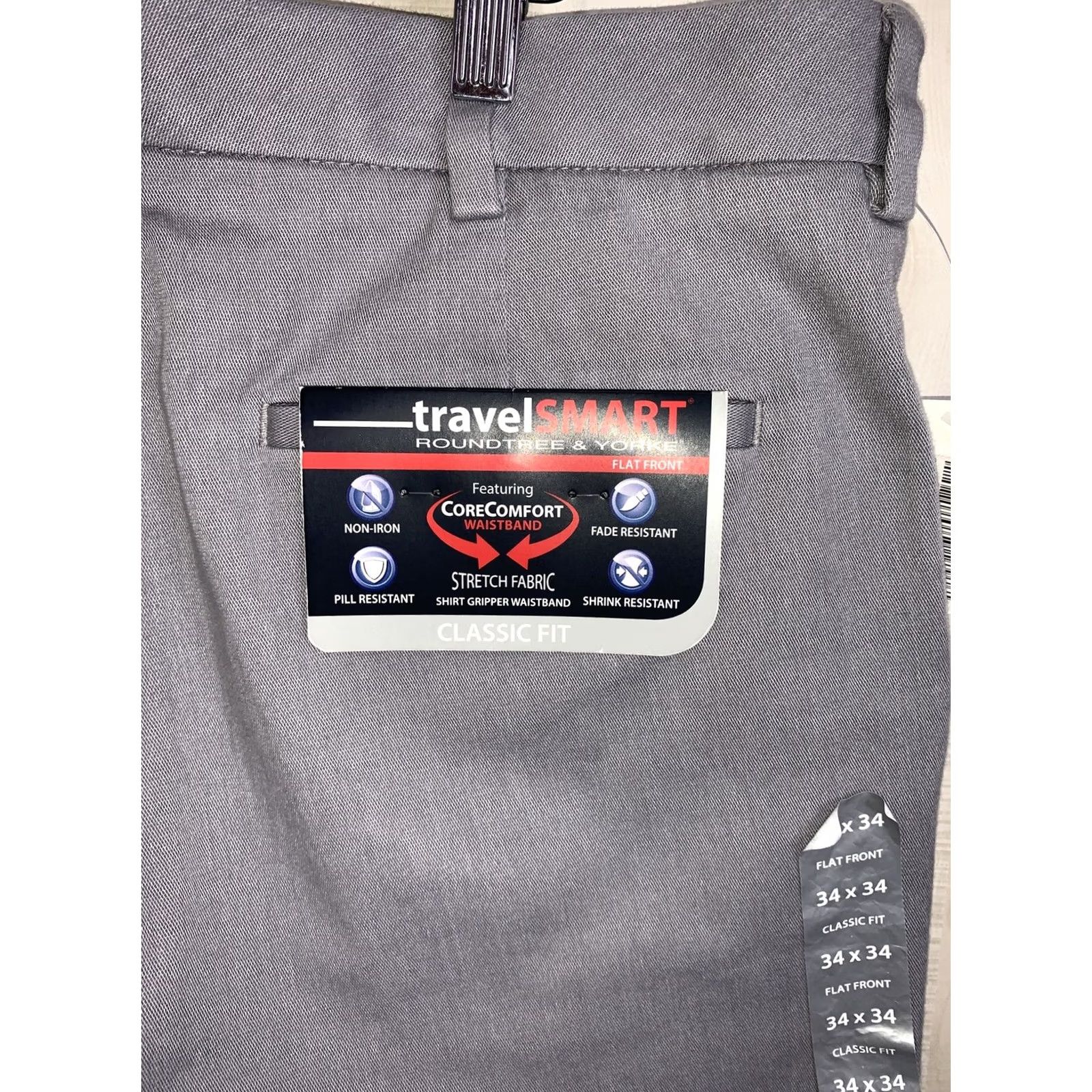 Roundtree & Yorke VINTAGE? Roundtree & Yorke Travel Smart Classic Fit Gray Straight Leg Stretch Mens Pants Size US 34 / EU 50 - 7 Thumbnail