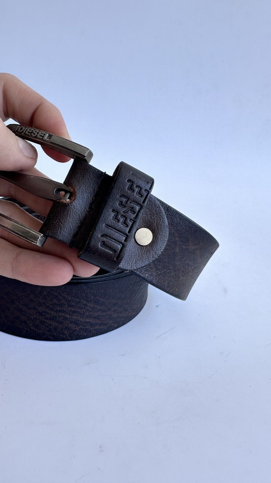 Diesel Vtg DIESEL Leather Belt Brown Distressed Grunge Y2K Gorpcore Size ONE SIZE - 4 Thumbnail