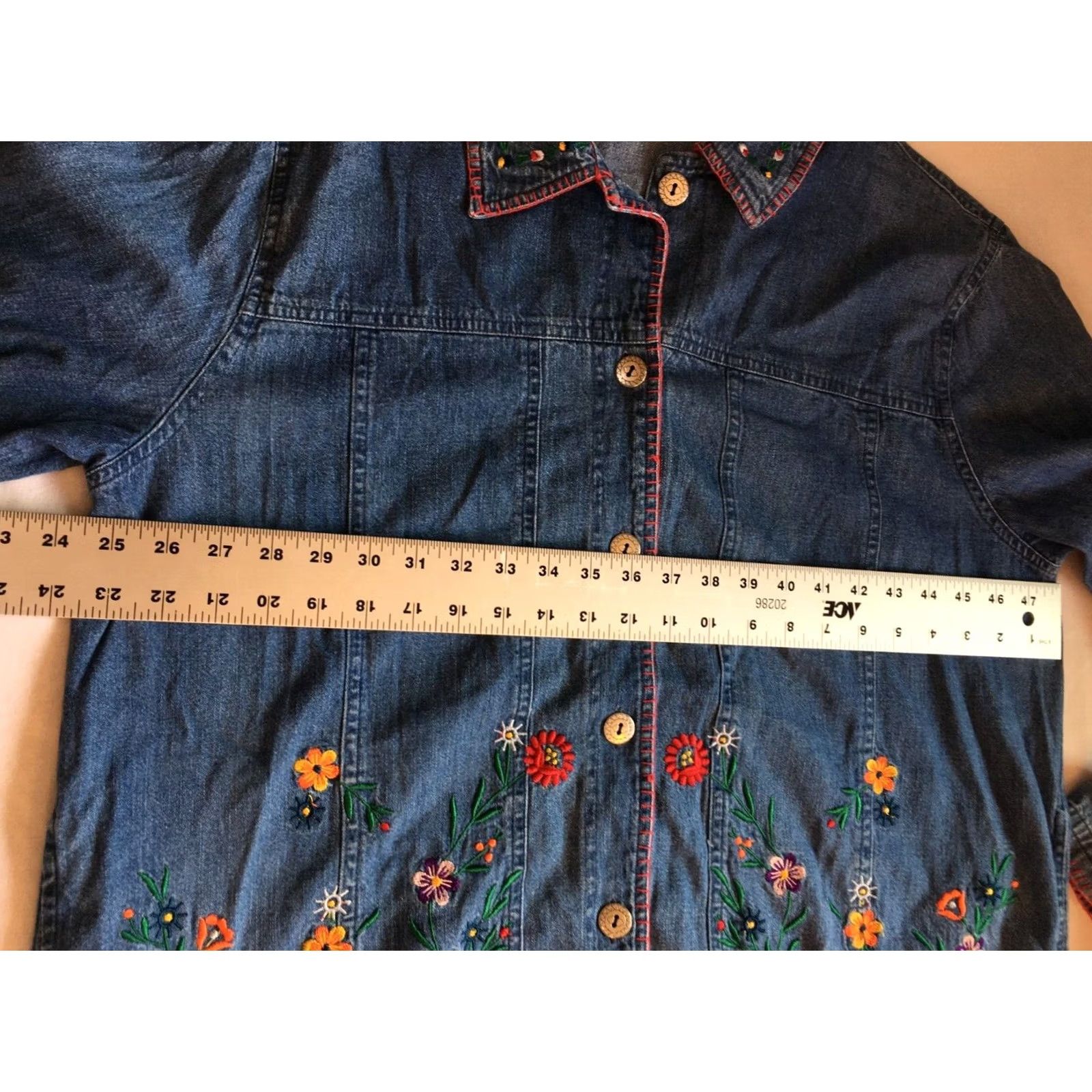 Vintage Bobbie Brooks Womens XL Blue Lightweight Denim Jacket Embroidered Flower Casual Size XL / US 12-14 / IT 48-50 - 6 Thumbnail