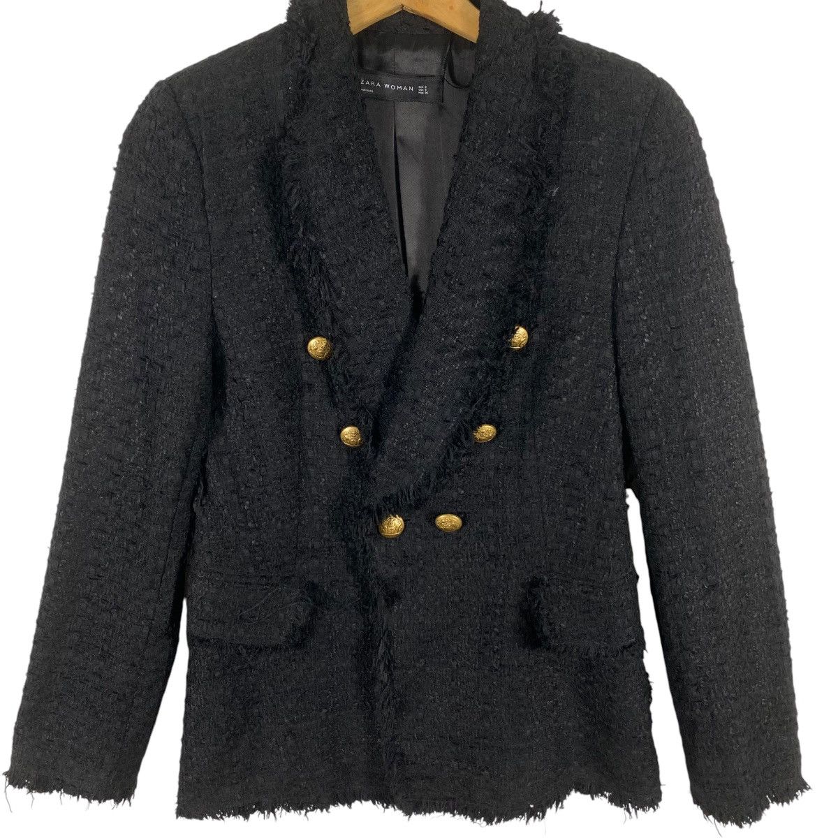 Other × Zara Zara Black Blazer Tweed Whit Gold Button Coat Jacket Size S / US 4 / IT 40 - 6 Thumbnail