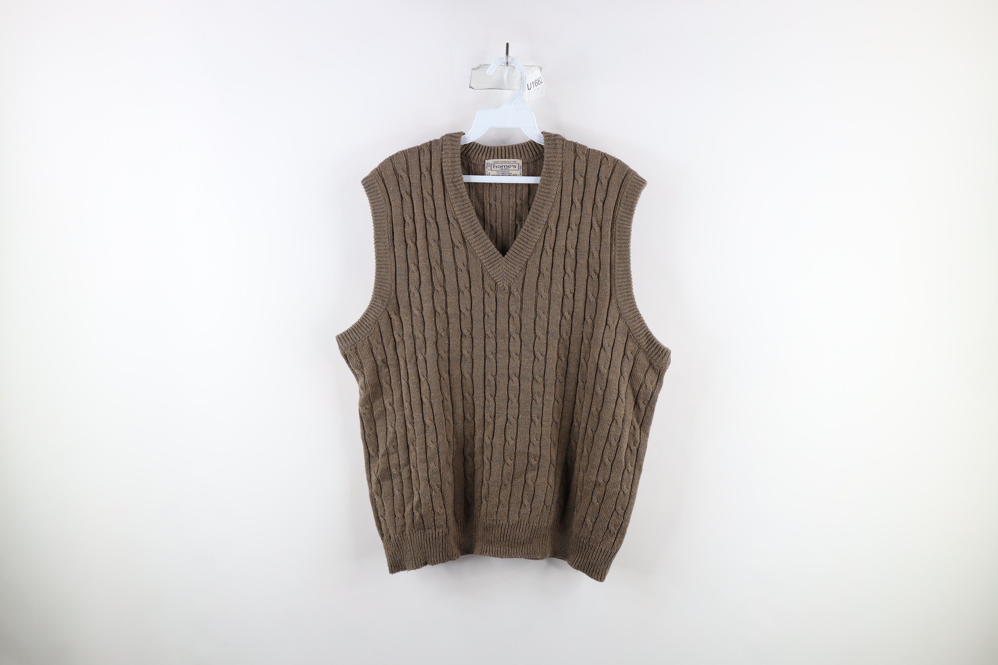 Vintage 60s 70s Streetwear Cable Knit Sweater Vest Brown