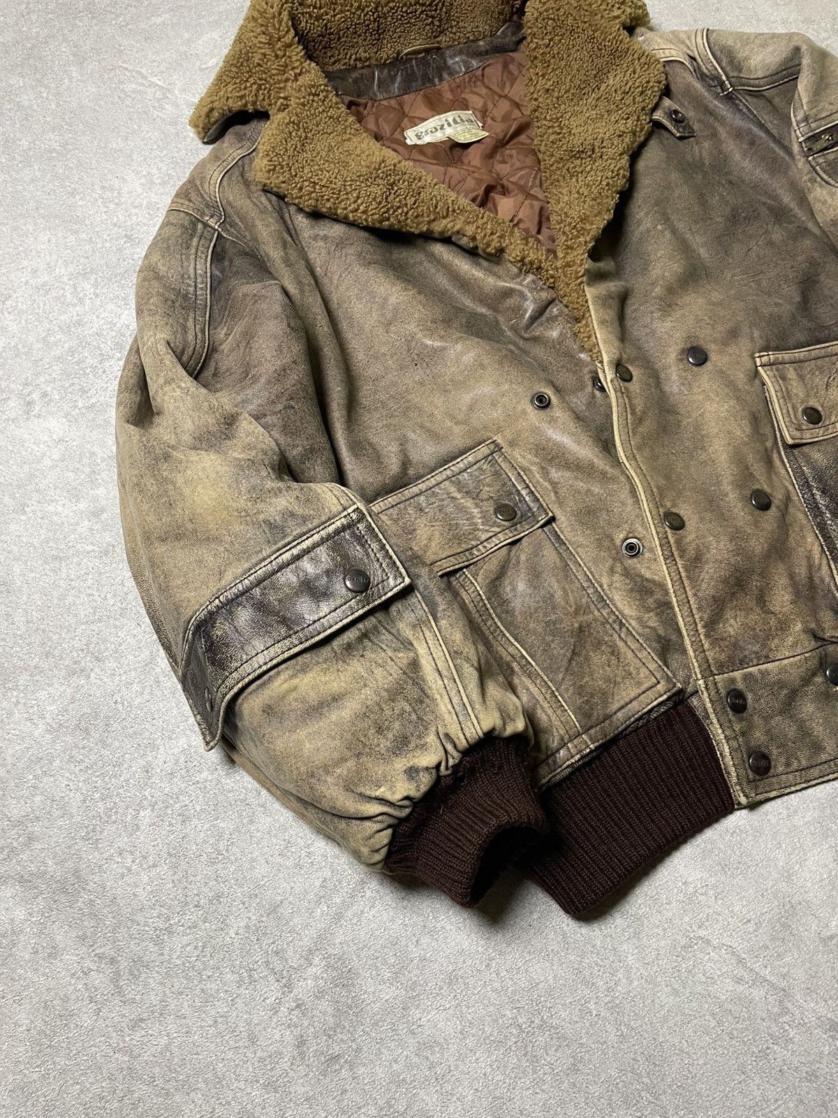 Genuine Leather 70s Multi-pocket Bomber Leather Flight Jacket Military Army Size US L / EU 52-54 / 3 - 2 Thumbnail
