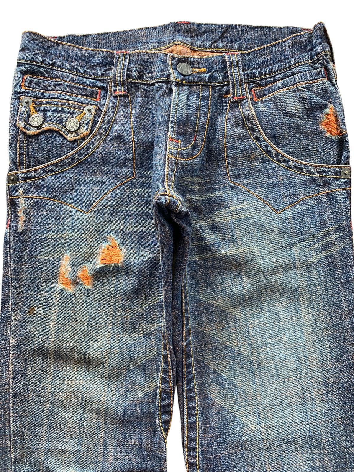 PPFM PPFM Custom Blue Wash Ripped Style Flare Jeans Size US 31 - 2 Thumbnail