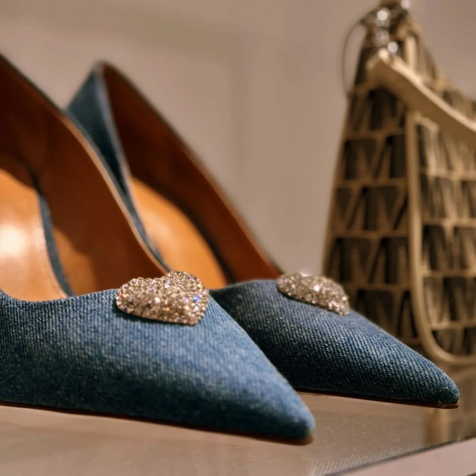 Mango MANGO Rhinestone Denim Heels NWT Size US 9 / IT 39 - 14 Thumbnail
