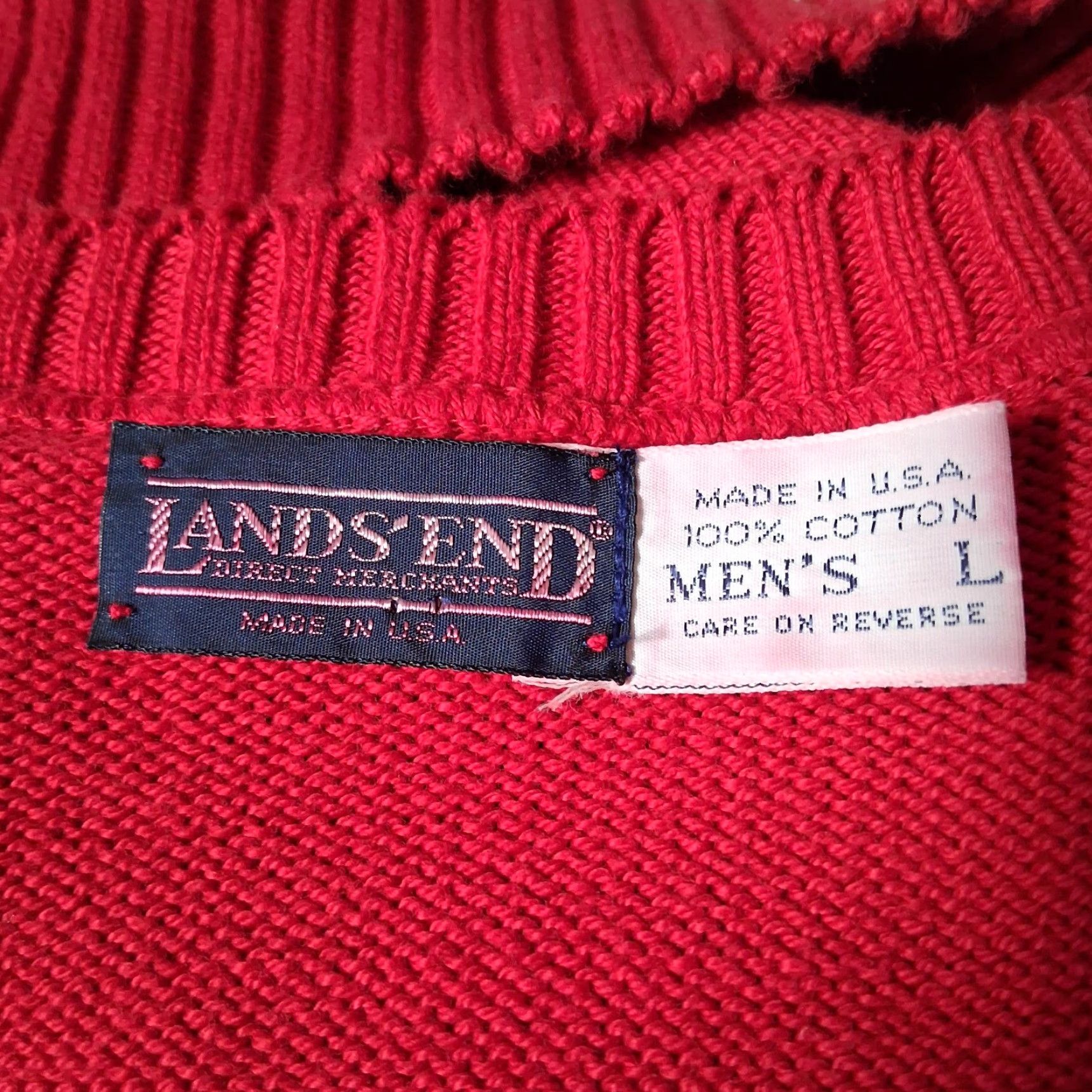 Lands' End VINTAGE Lands' End Sweater Vest Classic Red Cotton Knit V Neck USA Men's L Red 90s Holiday Office Wear Vest Mens Size US L / EU 52-54 / 3 - 6 Thumbnail