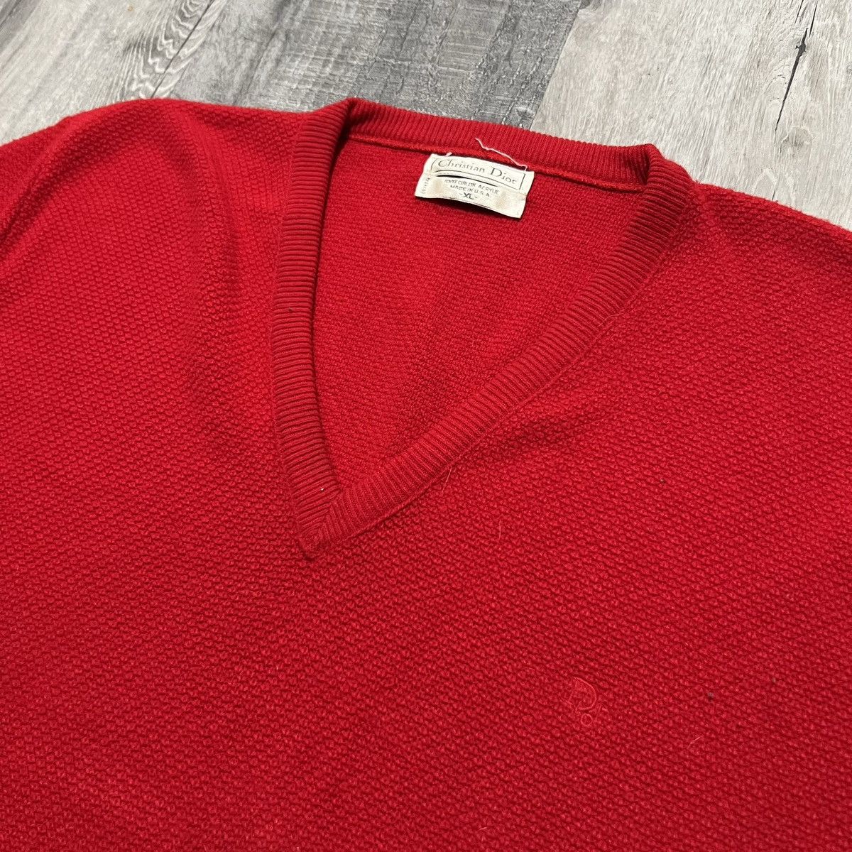 Christian Dior Monsieur × Vintage VTG Christian Dior Pull Over Waffle Knit Sweater Red USA Size US XL / EU 56 / 4 - 3 Thumbnail