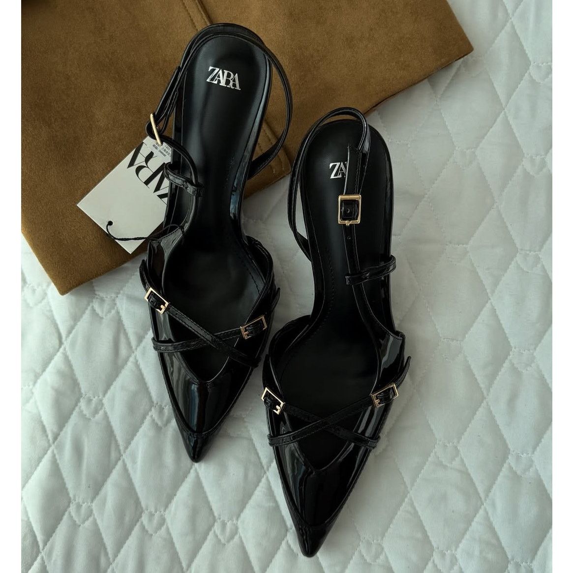 Zara Zara Black Pointed Toe Slingback Heels NWT Size US 7.5 / IT 37.5 - 9 Thumbnail