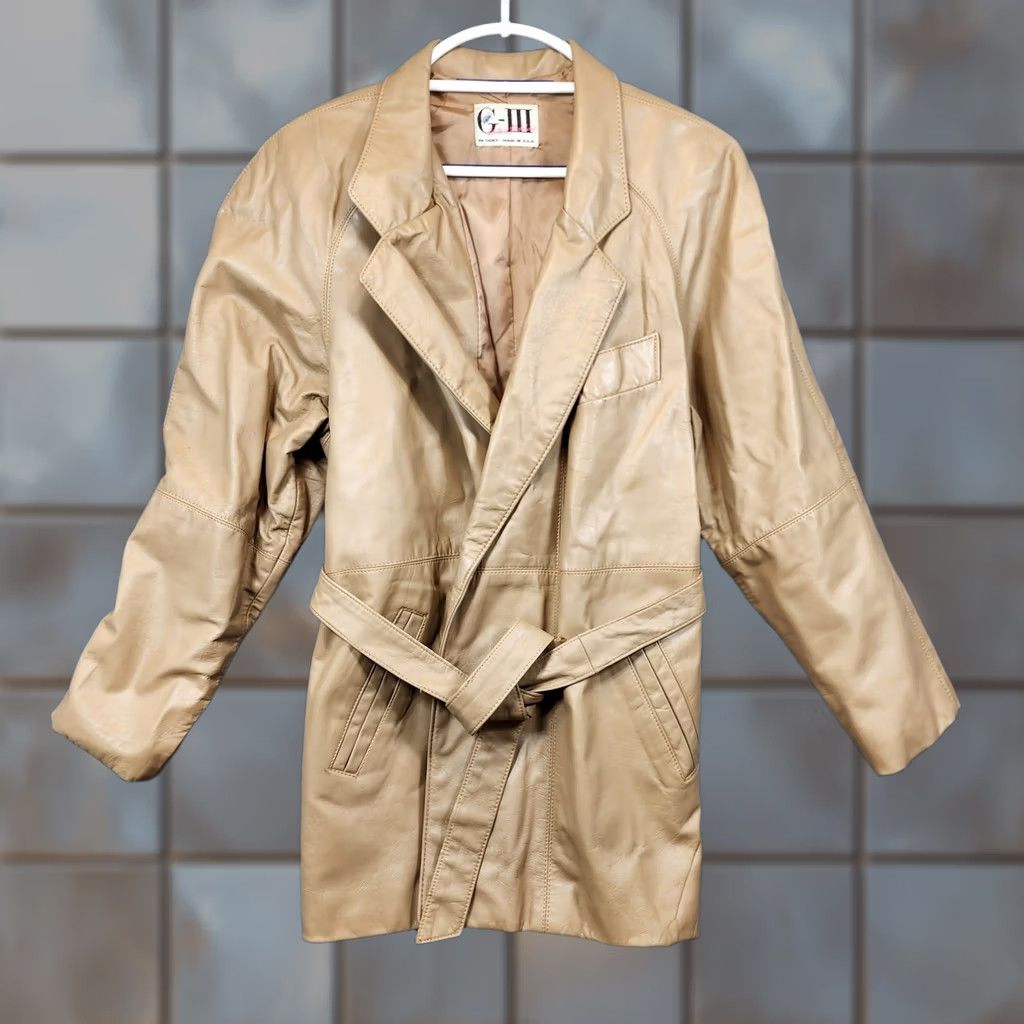 Vintage VINTAGE G III Leather Fashions Coat Womens S British Tan Belt Pockets Mob Wife USA Size S / US 4 / IT 40 - 1 Thumbnail