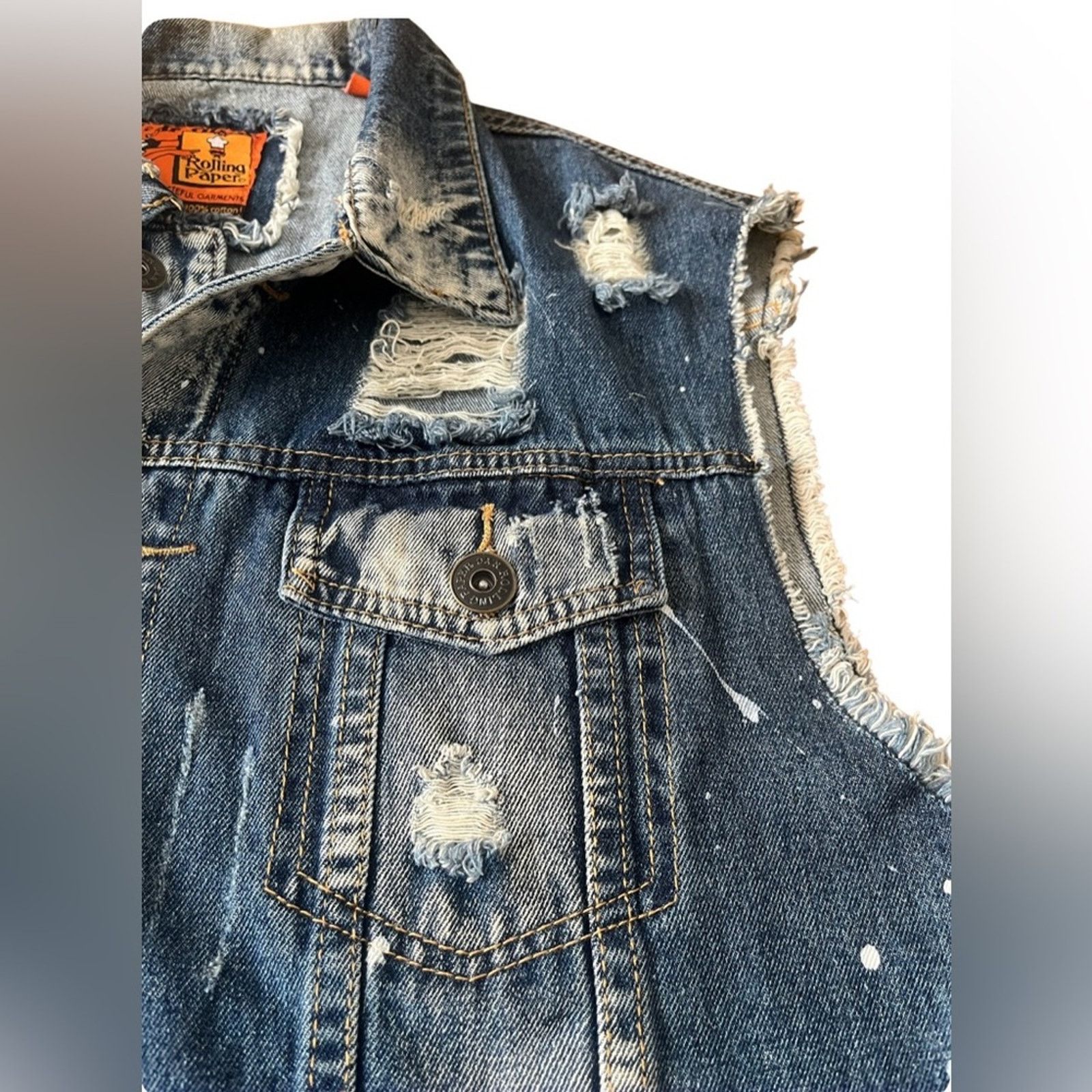 The Unbranded Brand Rolling Paper Blue Denim Destroyed Vest, size Large Size US L / EU 52-54 / 3 - 3 Thumbnail