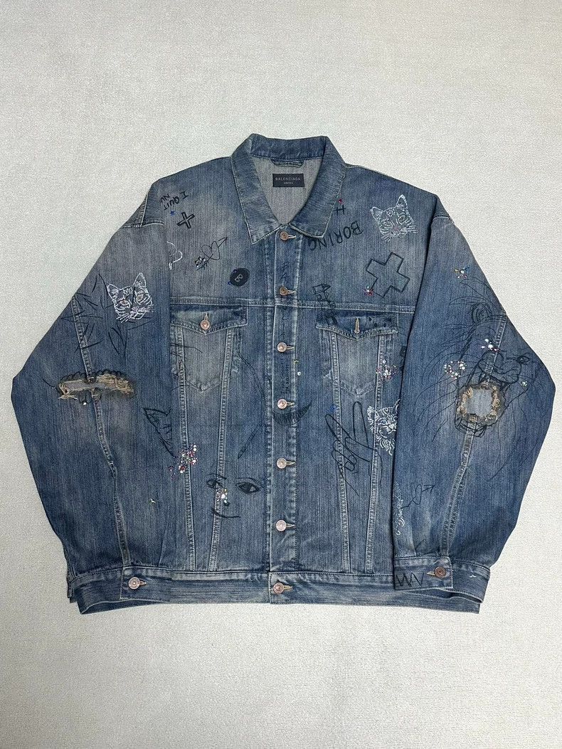 Balenciaga Balenciaga 23fw mud dyed rhinestone destroyed graffiti deni Size US L / EU 52-54 / 3 - 1 Thumbnail