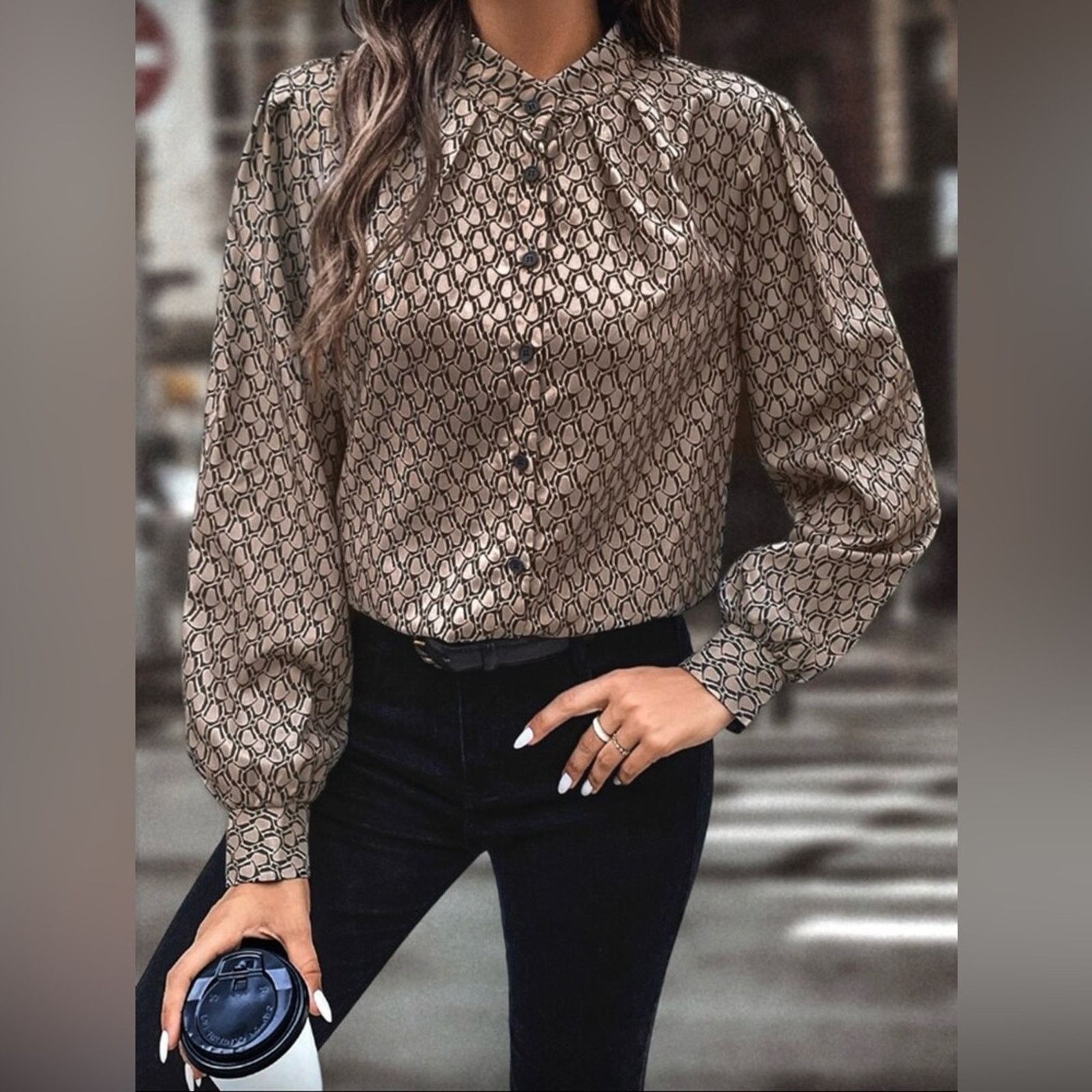 Other New Y2K Chic Geometric Brown Blouse Size S / US 4 / IT 40 - 4 Thumbnail