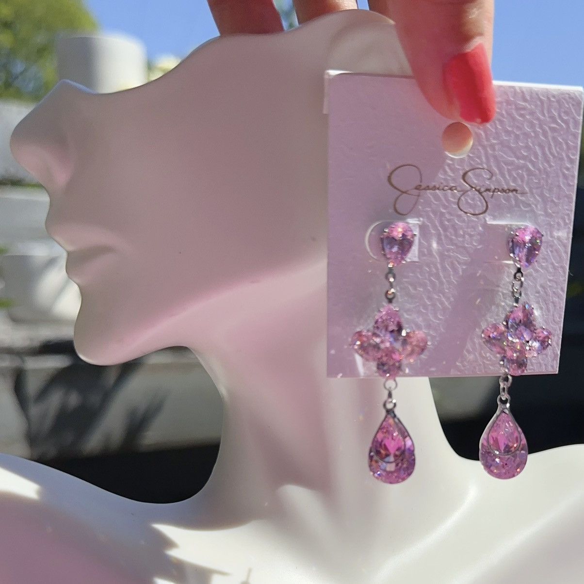 Designer Jessica Simpson silver tone pink crystal flower teardrop Size ONE SIZE - 2 Thumbnail