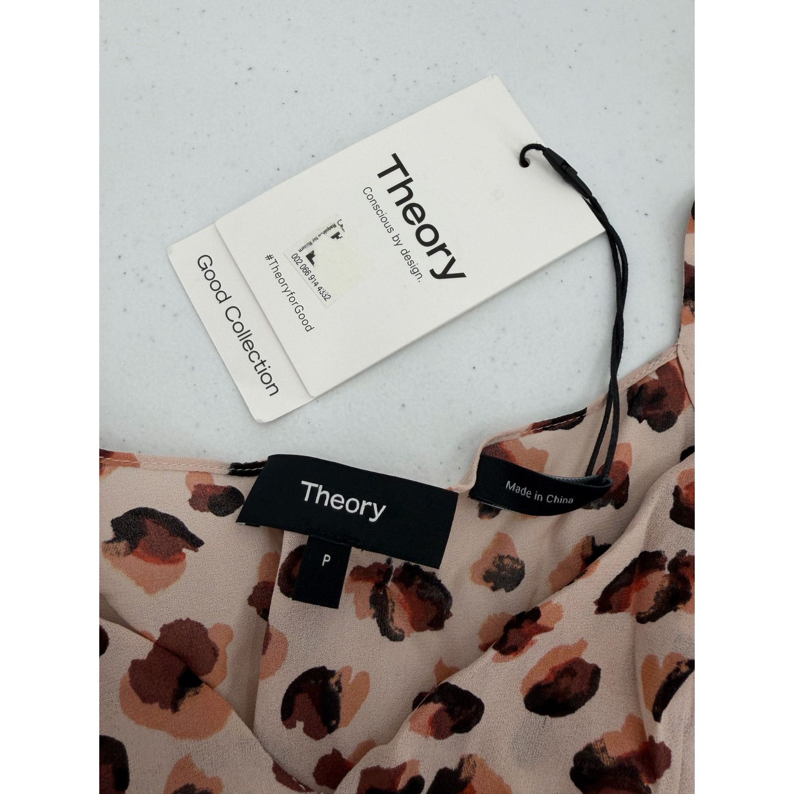 Theory NWT Theory Women's Pink Silk V-Neck Leopard Flora Drape Top Size S / US 4 / IT 40 - 2 Thumbnail