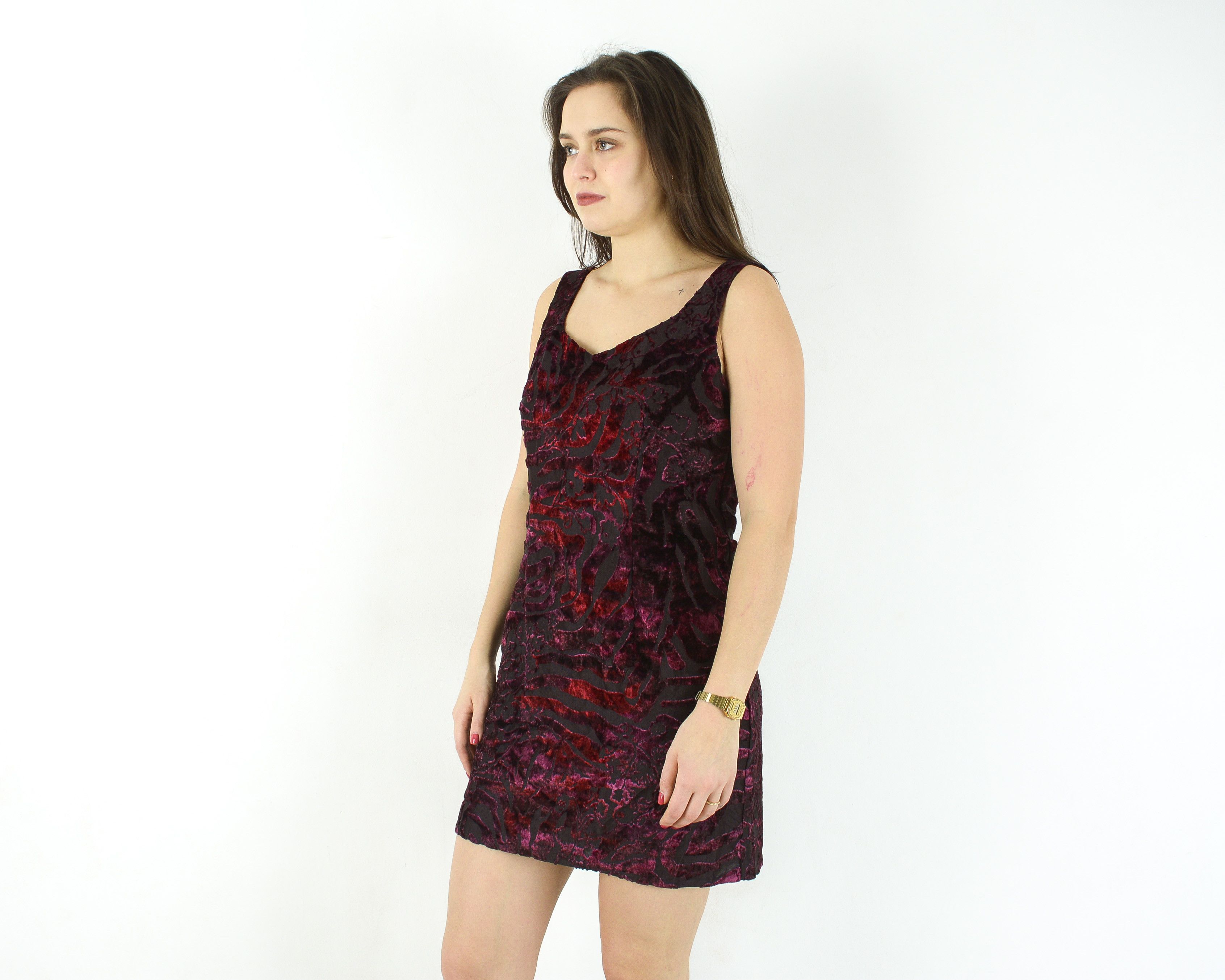 Other × Vintage KLEMENTI Velour Mini Dress Velvet Zip Up Above The Knee Size M / US 6-8 / IT 42-44 - 2 Thumbnail