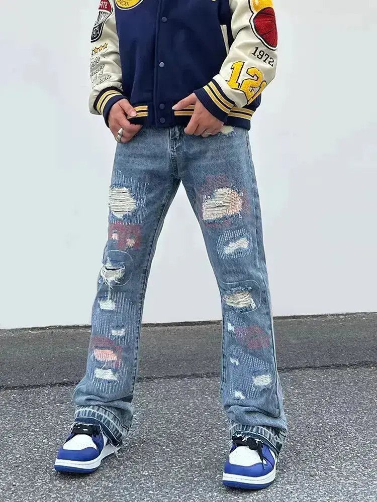 Japanese Brand Loose embroidered hip-hop ripped jeans Size US 30 / EU 46 - 4 Thumbnail