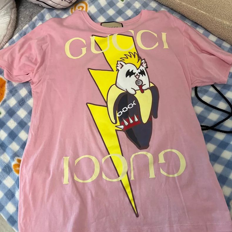 Gucci Gucci Pink cat banana lightning T-shirt short sleeves Size XXS / US 00 / IT 34 - 1 Thumbnail