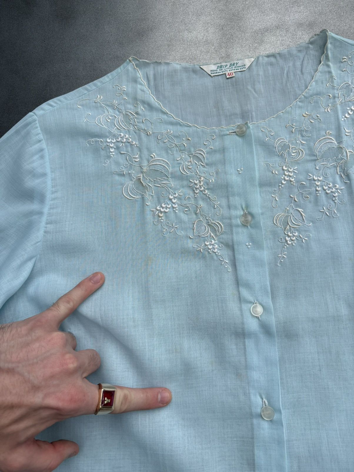 Vintage True Vintage Sheer Lace Night Shirt See Through Embroidered Size M / US 6-8 / IT 42-44 - 7 Thumbnail