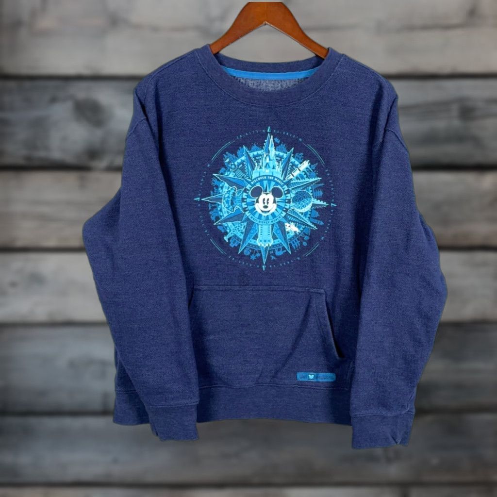 Disney VINTAGE Disney Sweatshirt Mickey Mouse Dark Blue Pique Cotton Front Graphic Pocket Adult Large Mens Disney Park 90s Cartoon Crew Neck Pullover Size US L / EU 52-54 / 3 - 1 Thumbnail