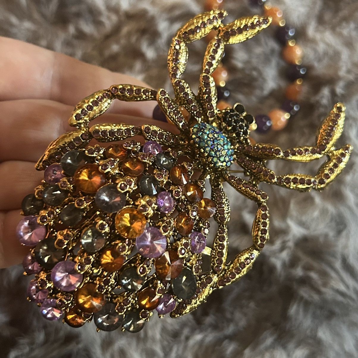 Handmade Handcrafted large glass stone spider genuine stone necklace Size ONE SIZE - 10 Thumbnail