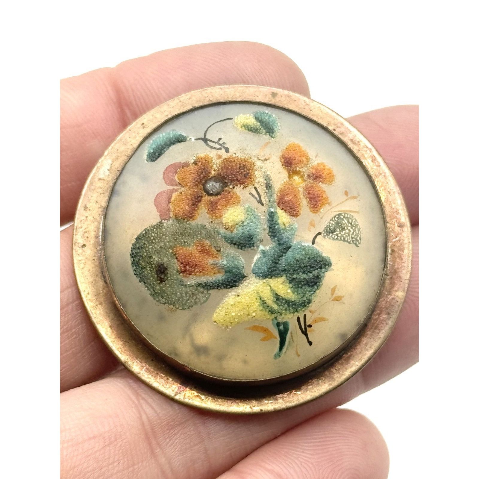 Vintage Antique estate domed frosted glass rhinestone floral brooch Size ONE SIZE - 1 Thumbnail