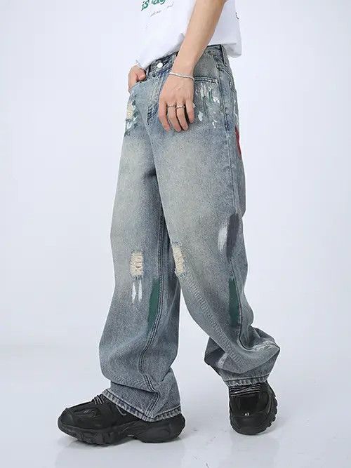 VIBE distressed grunge faded paint baggy jeans Size US 32 / EU 48 - 5 Thumbnail