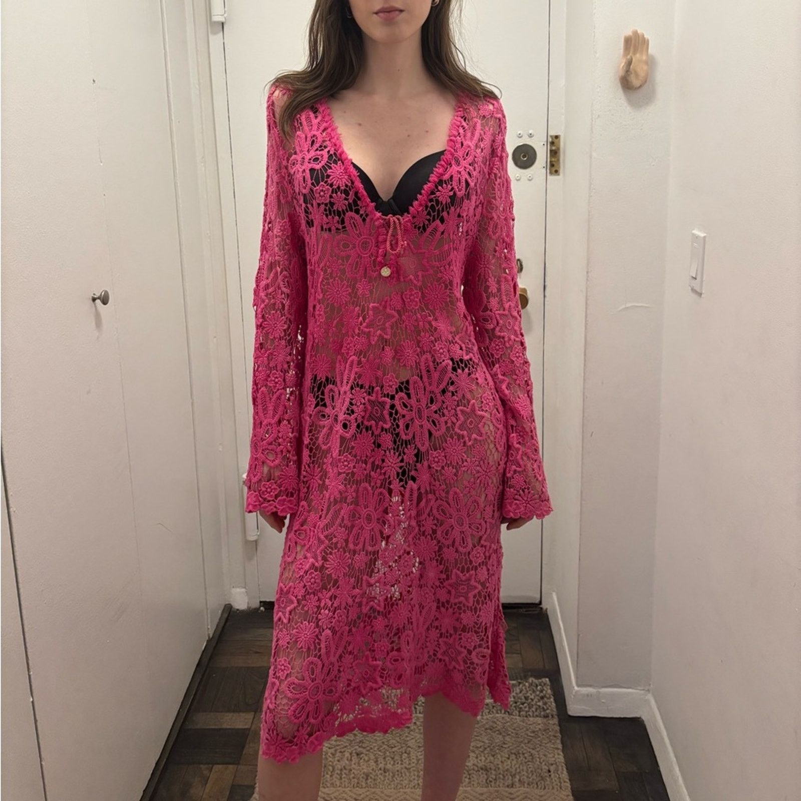 Blumarine NWT Blumarine Beachwear Pink Lace Floral Cardigan L Size L / US 10 / IT 46 - 16 Thumbnail