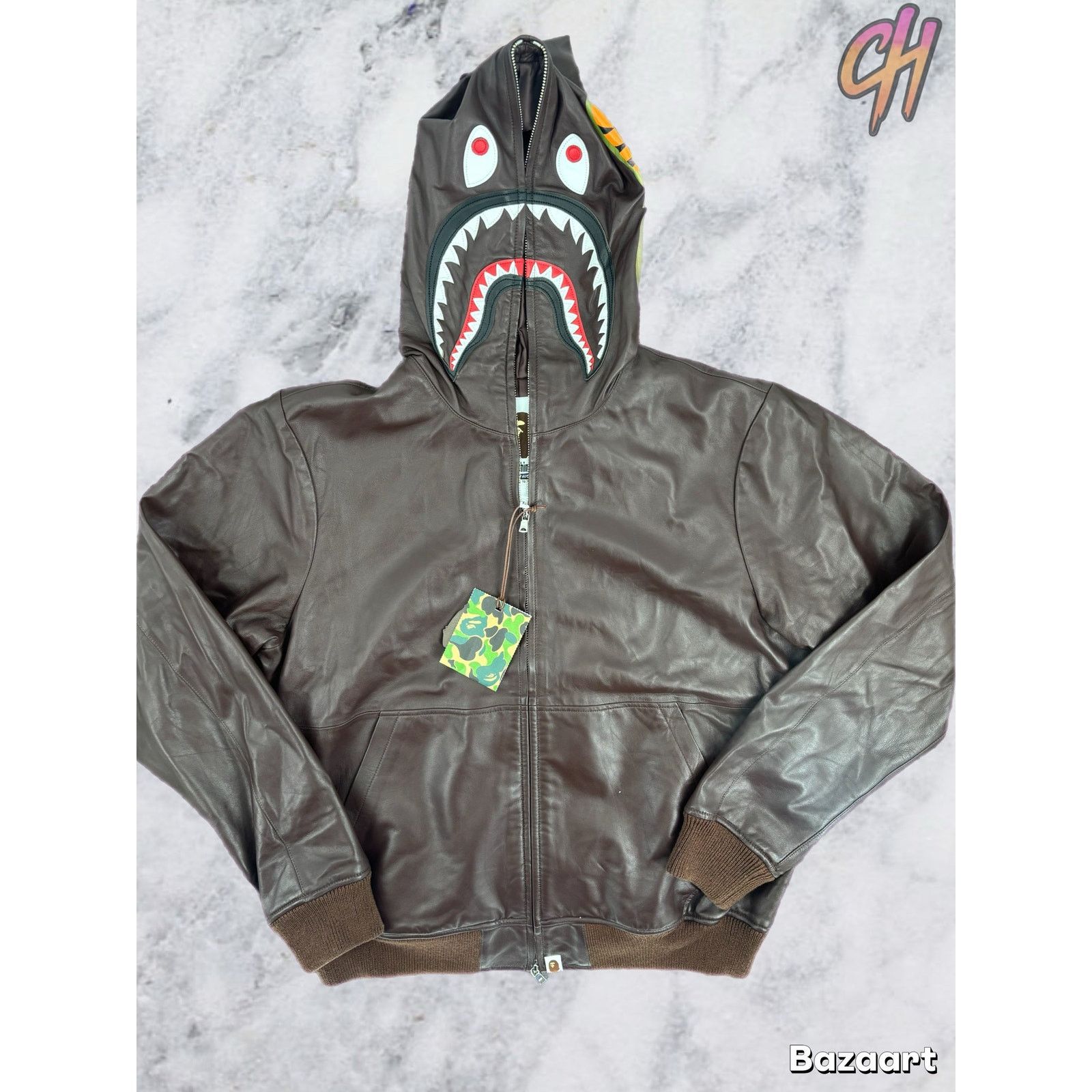 Bape Bape Shark FW22 Full-Zip Brown Leather Jacket Size XL Size US XL / EU 56 / 4 - 1 Thumbnail