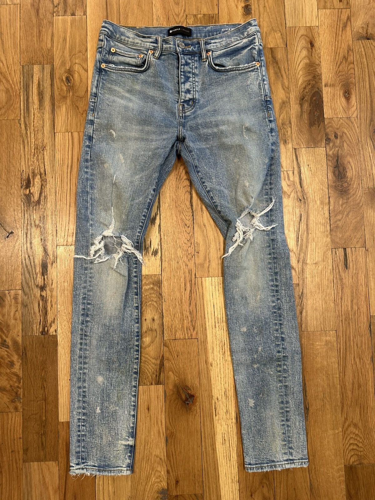 Purple Brand Purple Brand Knee Hole Highlight Blue Denim Jeans Size 31 Size US 31 - 1 Thumbnail