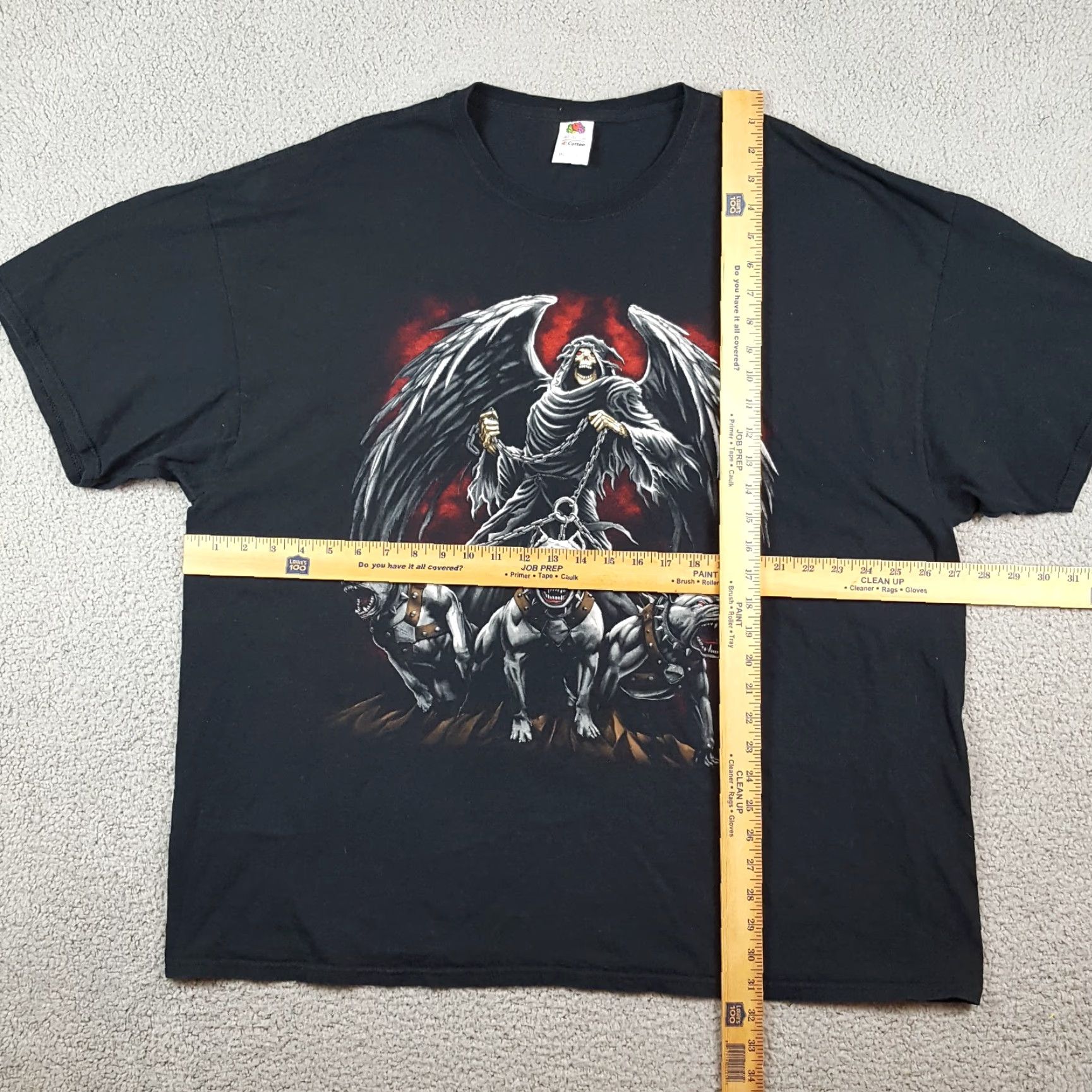 Fruit Of The Loom VINTAGE Fruit of the Loom Men's T-Shirt 3XL Black Skull Y2K Grunge Reaper Gothic Retro Short Sleeve Cotton Size US XXL / EU 58 / 5 - 4 Thumbnail