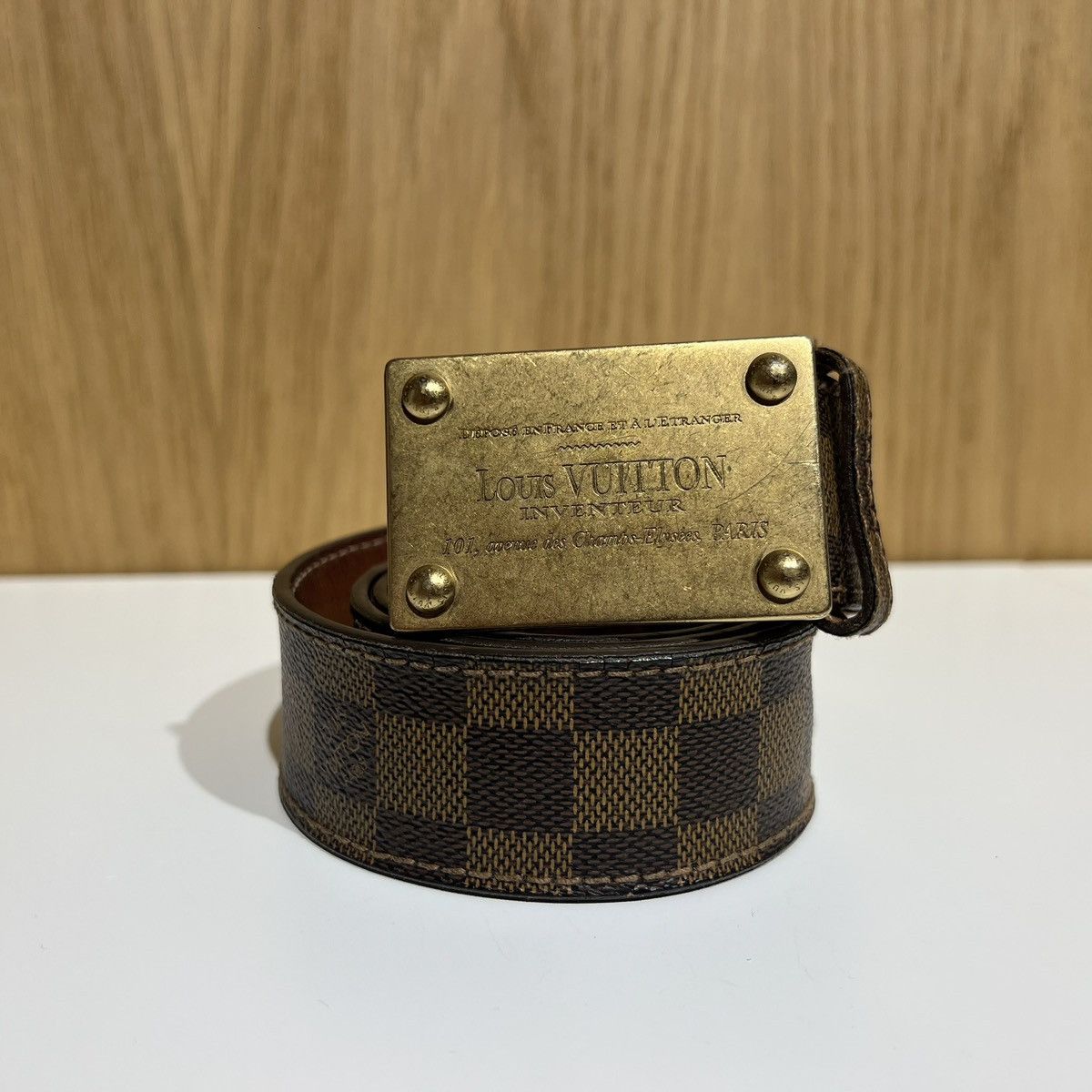 Louis Vuitton 🔹Louis Vuitton Inventeur Metal Buckle Leather Belt Size 36 - 1 Thumbnail