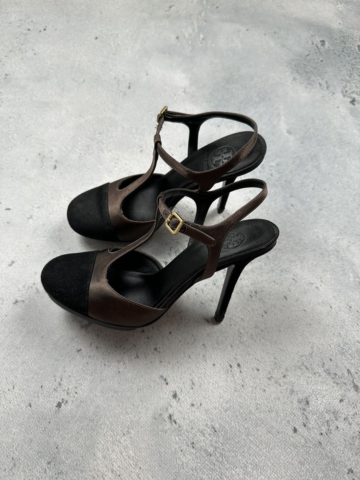 Tory Burch Vintage Tory Burch Two-Tone Satin & Suede T-Strap High Heels Size US 8.5 / IT 38.5 - 1 Thumbnail
