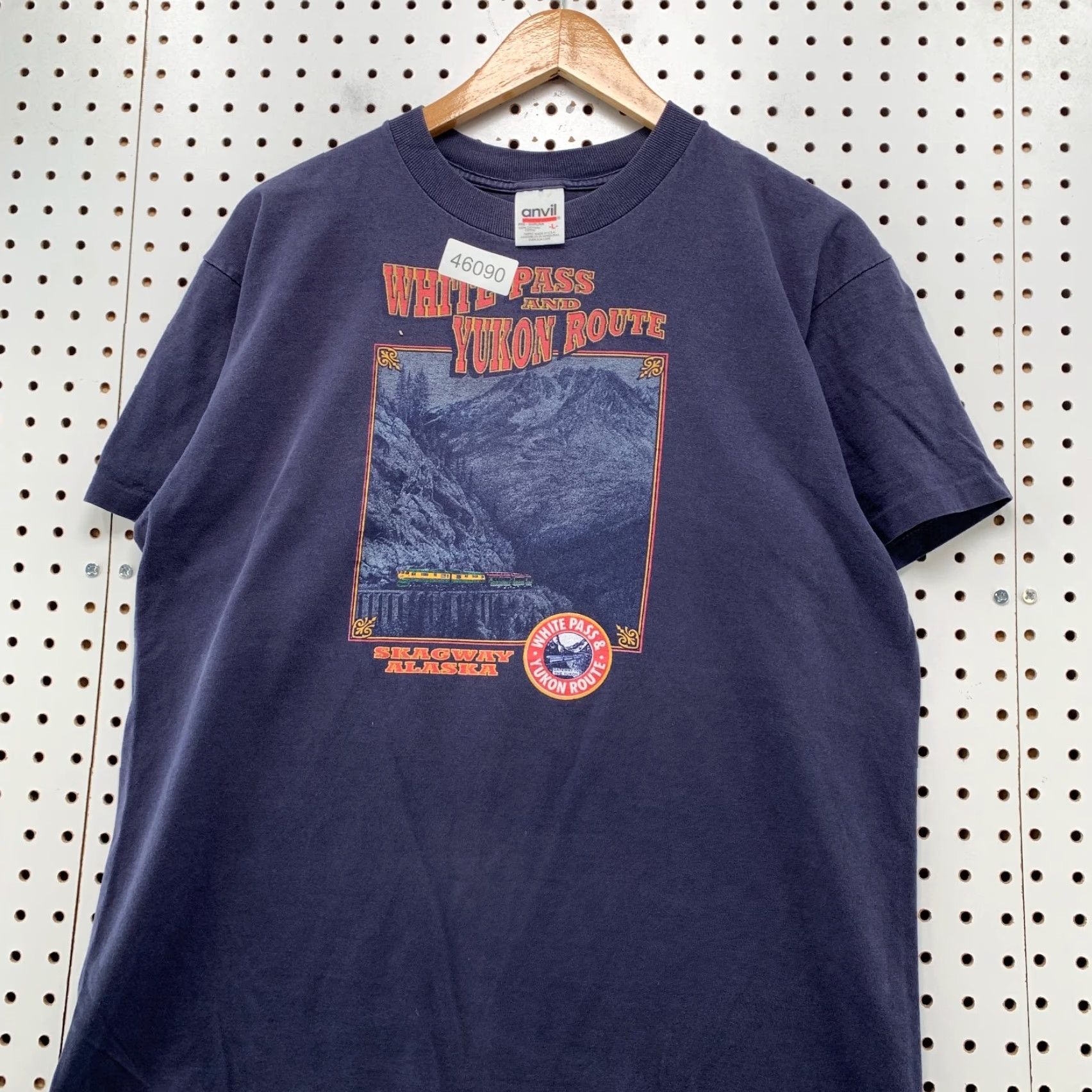 Anvil VINTAGE Skagway Alaska Shirt Men Large Blue White Pass Yukon Route T-Shirt 90s Nature Outdoor Men Size US L / EU 52-54 / 3 - 4 Thumbnail