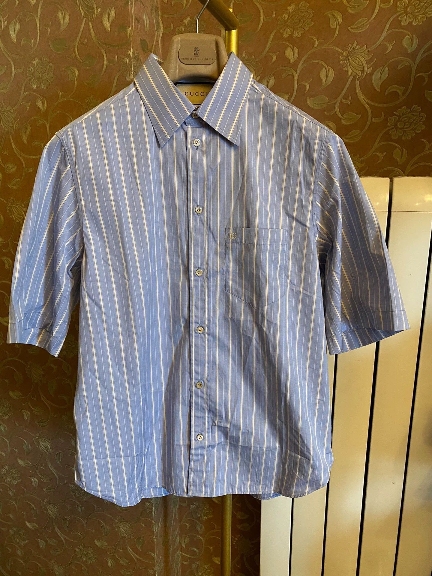 Gucci Blue Striped Short Sleeve Button-Up Shirt Size US S / EU 44-46 / 1 - 1 Thumbnail