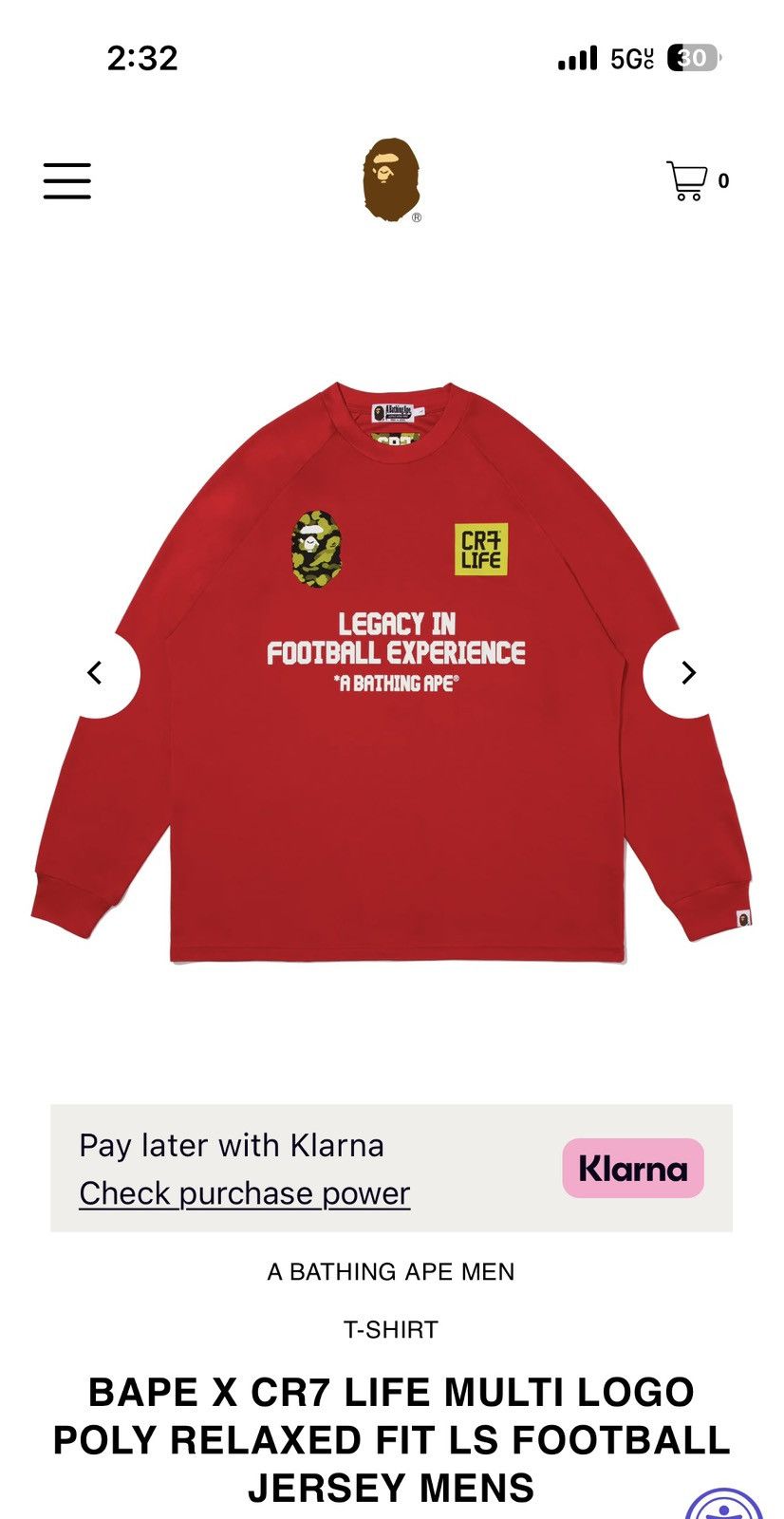 Bape Bape x CR7 Red Multi Logo Ronaldo Jersey Long Sleeve Size US L / EU 52-54 / 3 - 10 Thumbnail