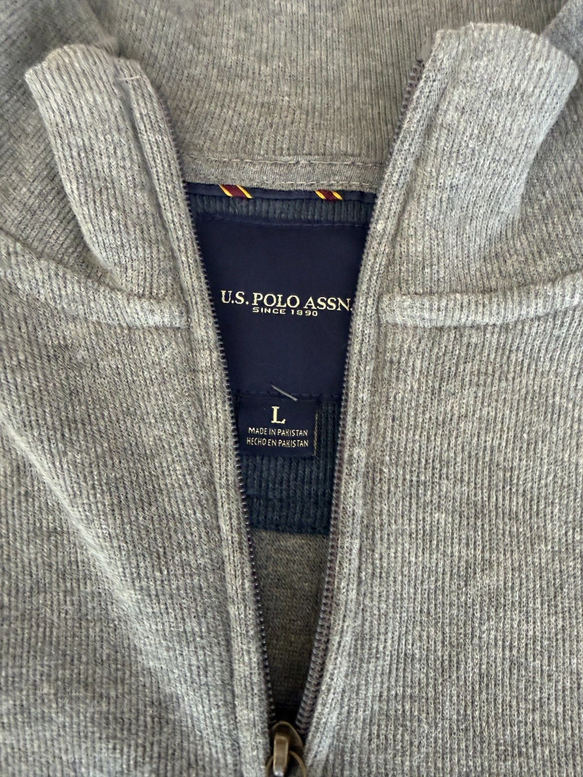 U.S. Polo Assn. US Polo Assn Mens L Grey Quarter 1/4 Zip Textured Knit Swe Size US L / EU 52-54 / 3 - 4 Thumbnail
