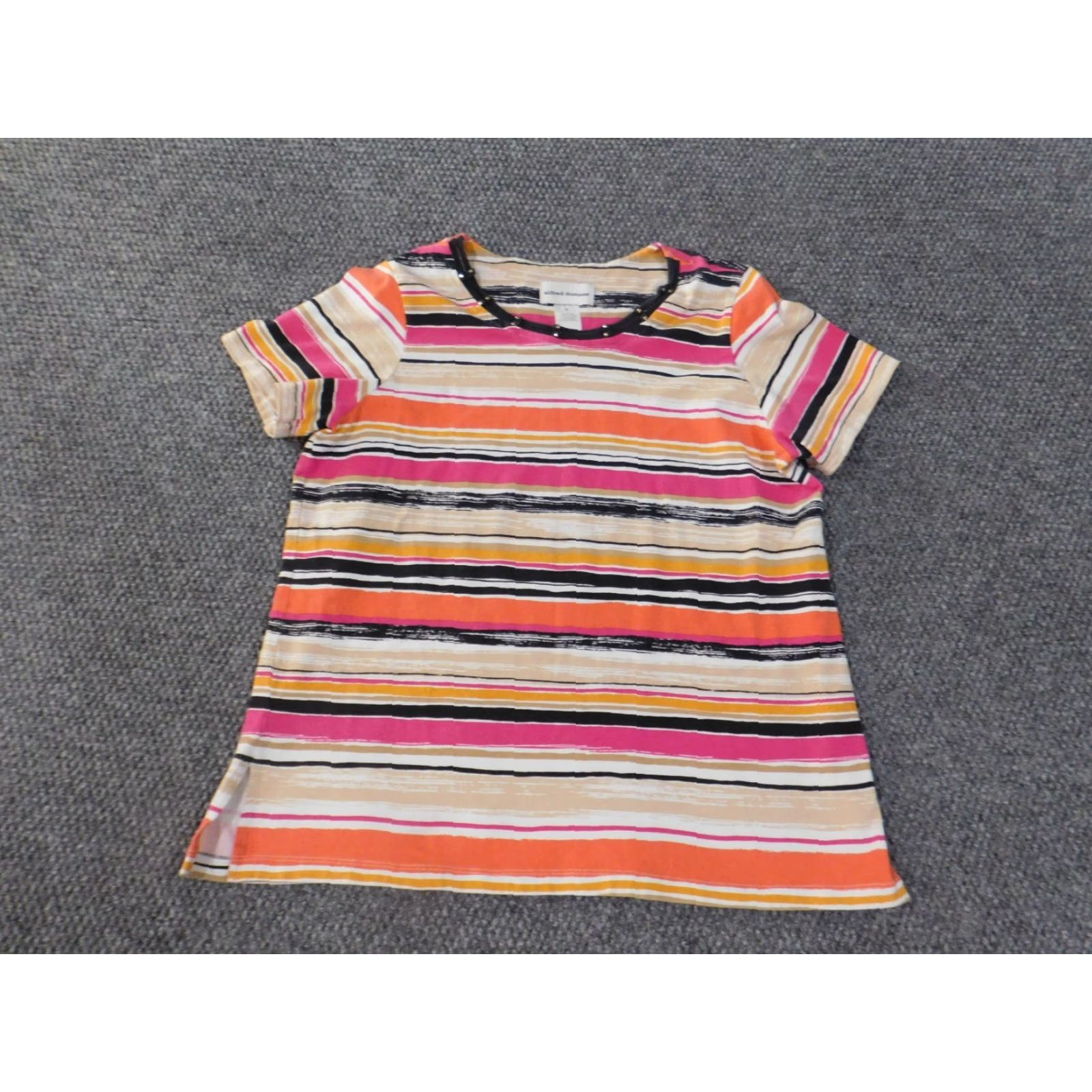 Vintage Alfred Dunner Blouse Shirt M Pink Striped Cotton Spandex Round Neck Casual Women Regular Vintage: No Size M / US 6-8 / IT 42-44 - 2 Thumbnail