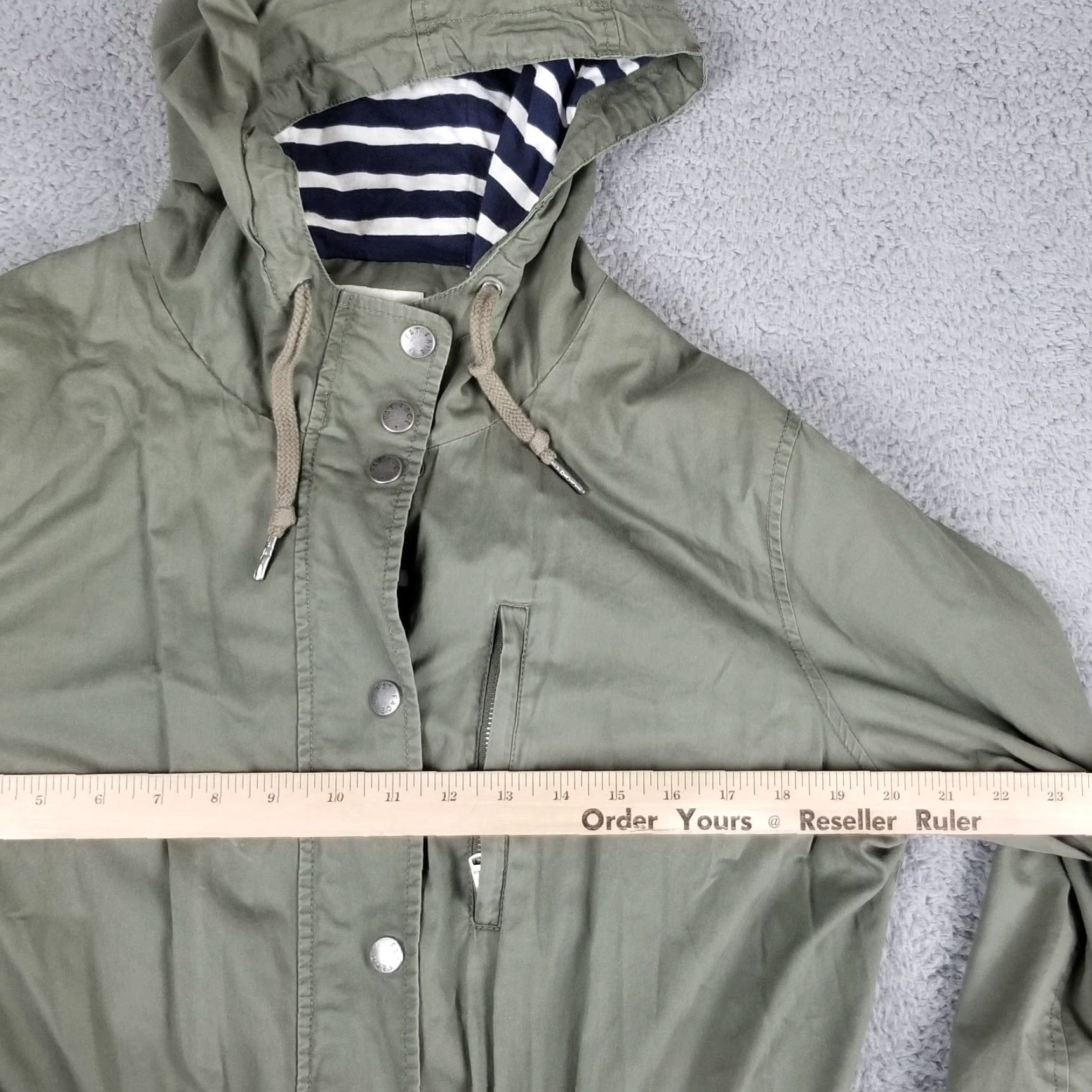 FatFace VINTAGE Fat Face Women's Jacket Overcoat Military Canvas Hooded Striped Green Size 14 Size XL / US 12-14 / IT 48-50 - 4 Thumbnail