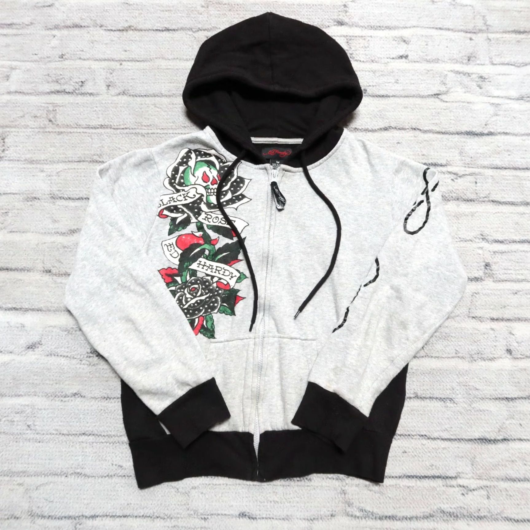 Ed Hardy Vintage Ed Hardy Hoodie Jacket Size M Womens Heather Black Two Tone Rose Black Size M / US 6-8 / IT 42-44 - 2 Thumbnail
