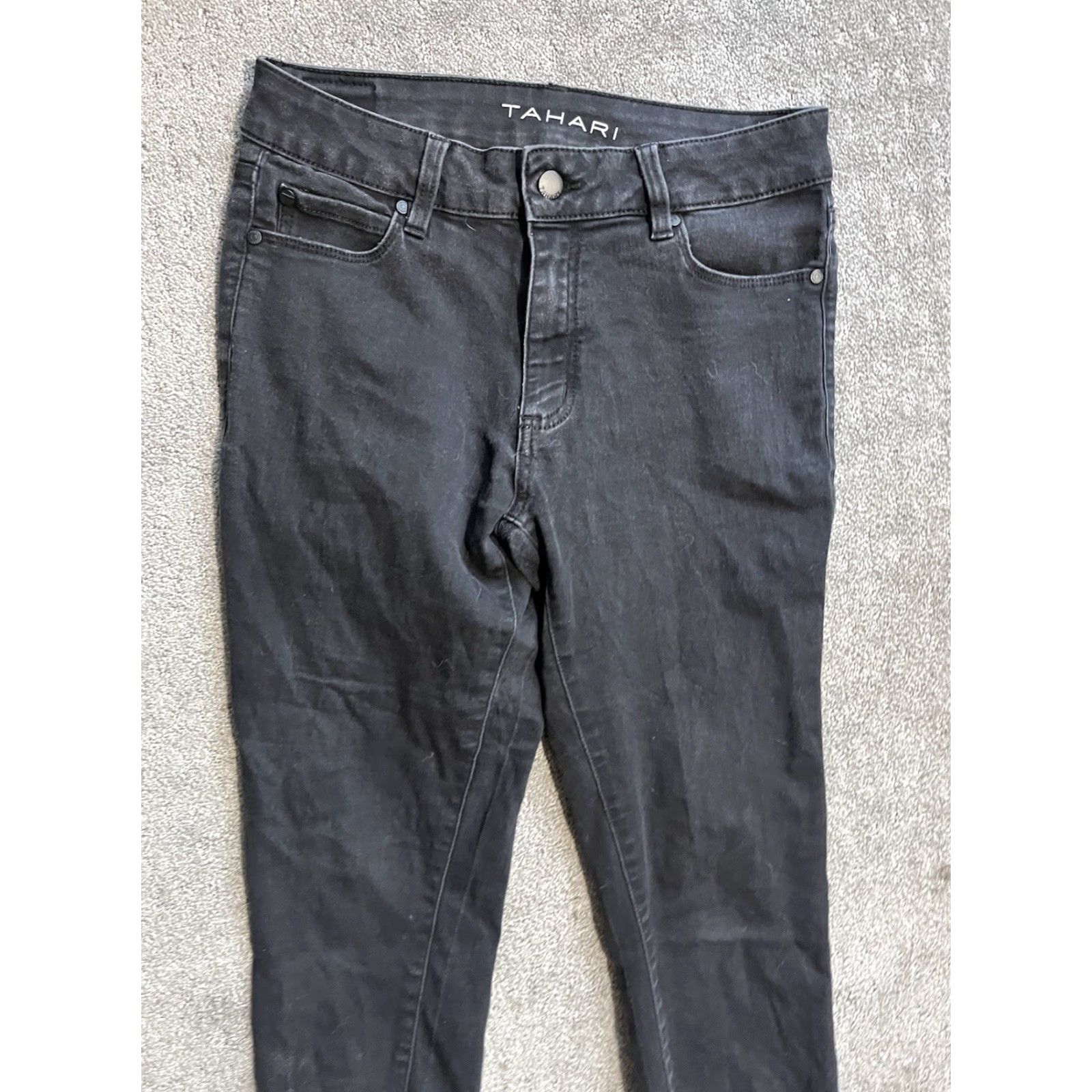 Vintage Tahari Jeans Kelly Classic Skinny Womens 6 Black Denim Mid Rise 5-Pocket Stretch Slimming Button Zip Jeans Branded Tahari Jeans Size 28" / US 6 / IT 42 - 4 Thumbnail