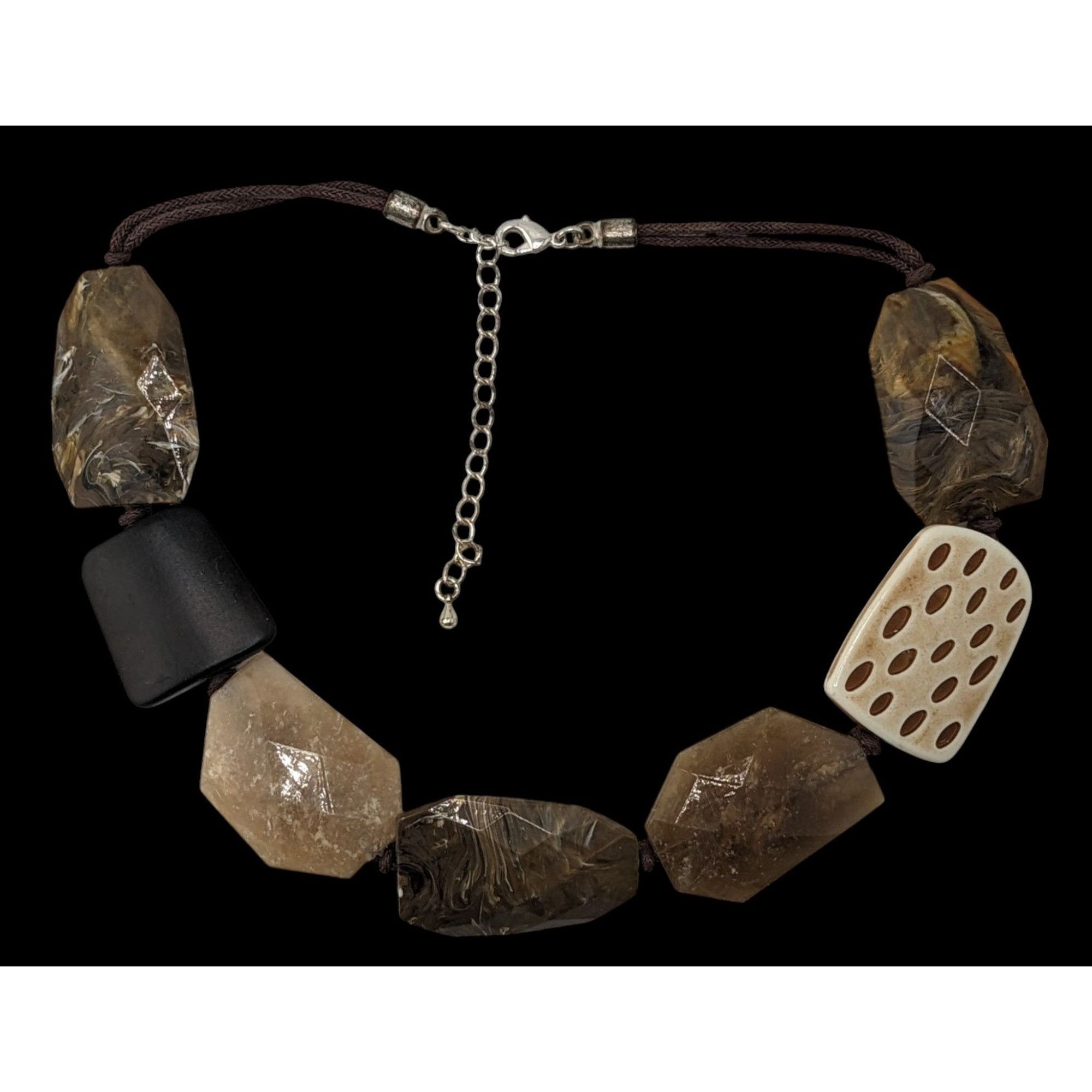 Other Chunky Bohemian Statement Necklace With Brown And Cream Simu Size ONE SIZE - 1 Thumbnail