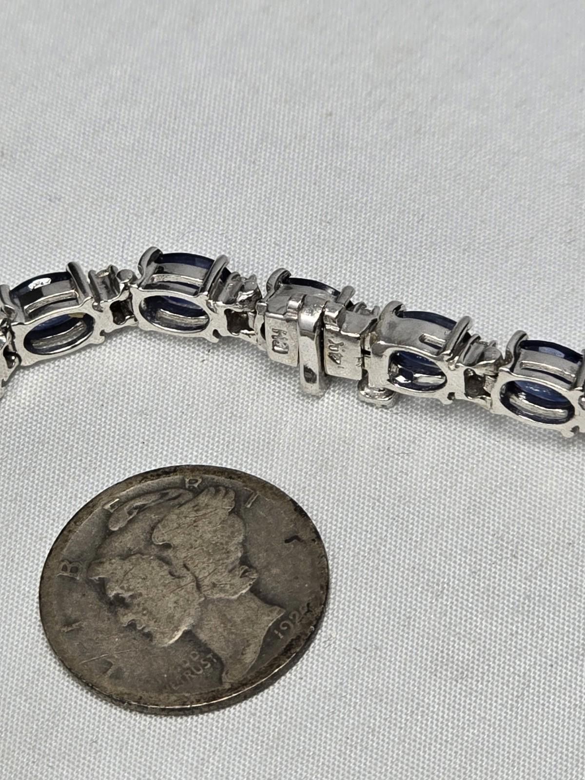 The Unbranded Brand 14k White Gold Blue Sapphire Diamond Tennis Bracelet 11ctw Size ONE SIZE - 4 Thumbnail