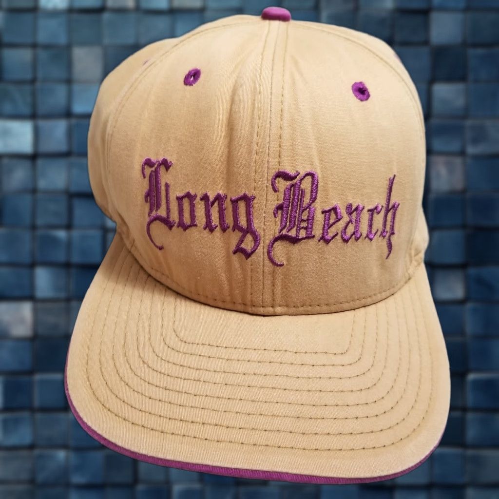 Vintage LONG BEACH Vintage Embroidered Old English Purple Tan Hip Hop Snapback Cap Hat Size ONE SIZE - 1 Thumbnail