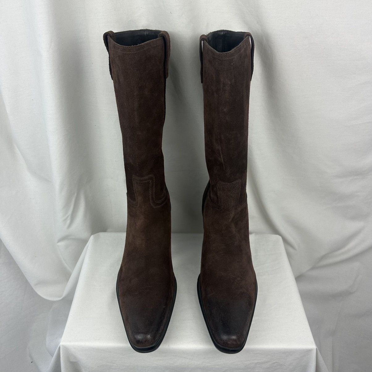 Prada Prada Brown Suede Mid Calf Western Boots Size US 11 / IT 41 - 3 Thumbnail