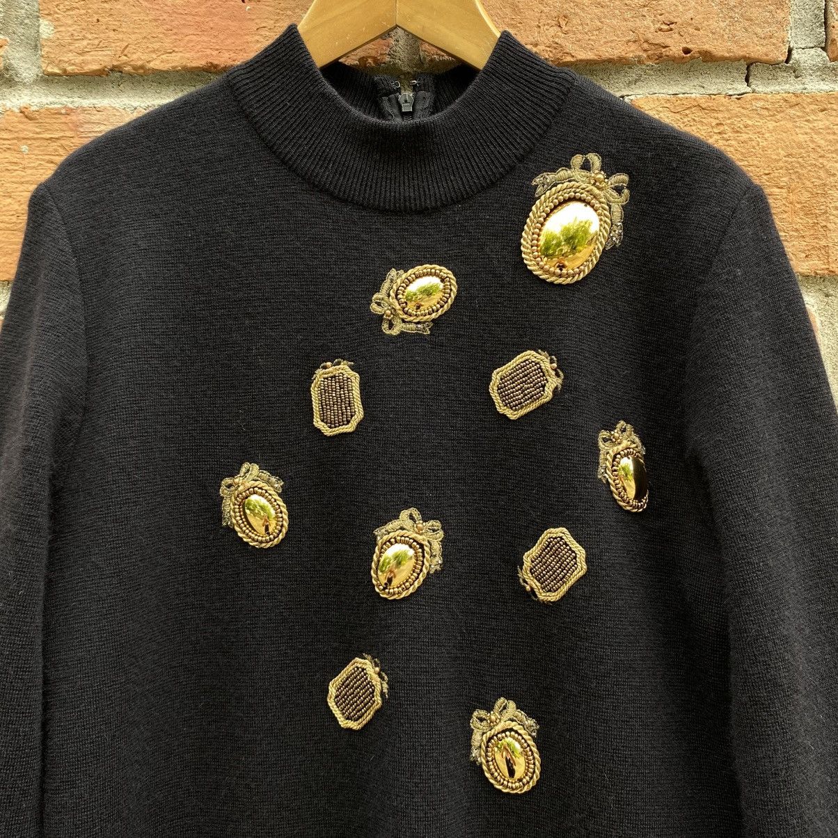 Dior Vintage Christian Dior Black Wool Dress Gold Embellishments Size M / US 6-8 / IT 42-44 - 8 Thumbnail