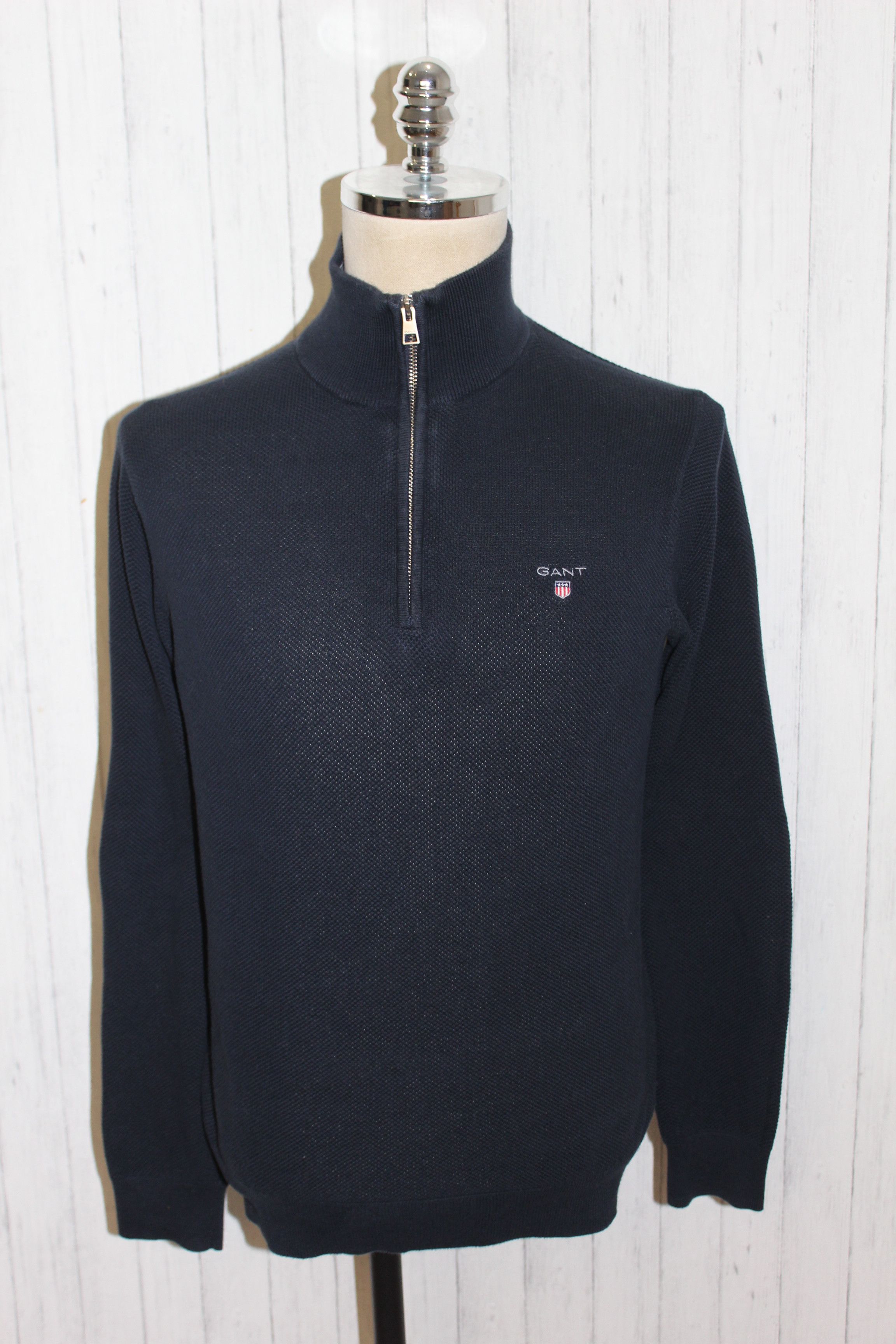 Gant Men's Gant Zip Neck Blue Cotton Jumper Size M Size US M / EU 48-50 / 2 - 2 Thumbnail